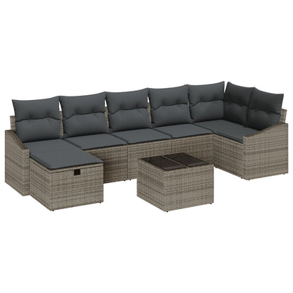 8-Delige Tuin Sofa Set Met Kussens Grijs Poly Rattan Wit