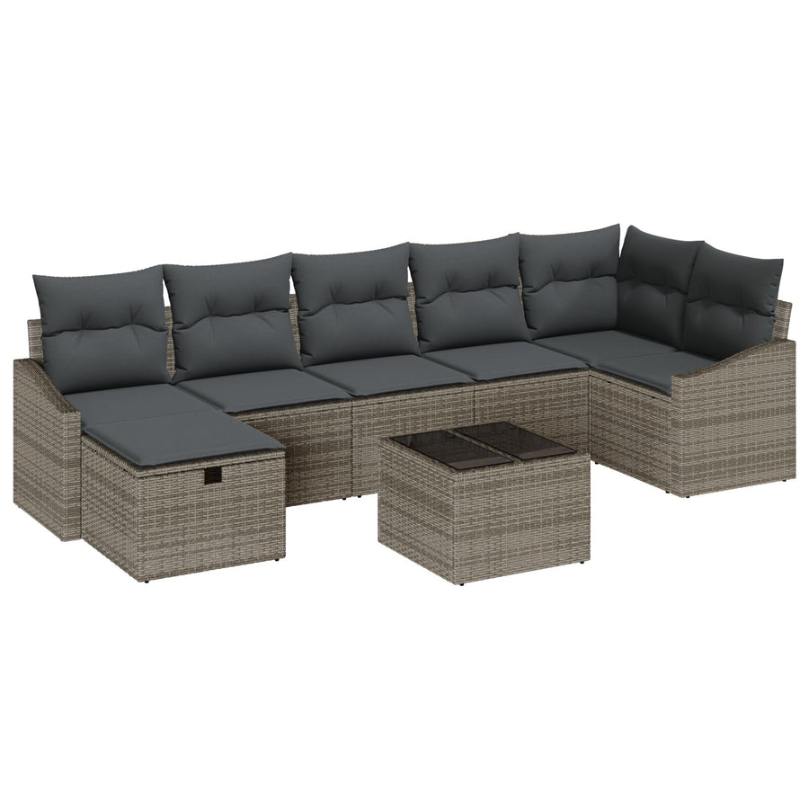 8-Delige Tuin Sofa Set Met Kussens Grijs Poly Rattan Wit