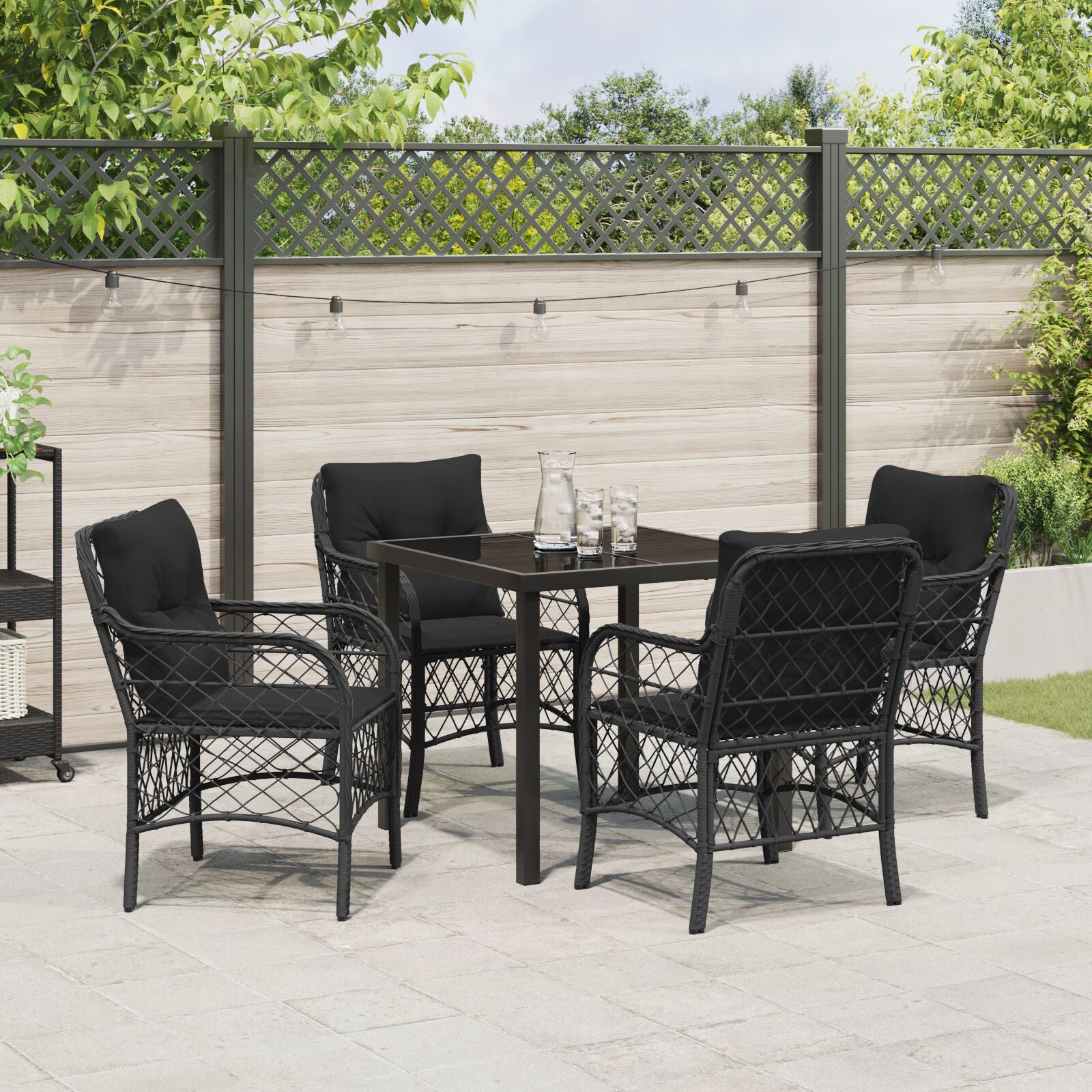 5-Delige Tuinset Met Kussens Zwart Poly Rattan