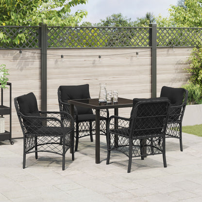 5-Delige Tuinset Met Kussens Zwart Poly Rattan