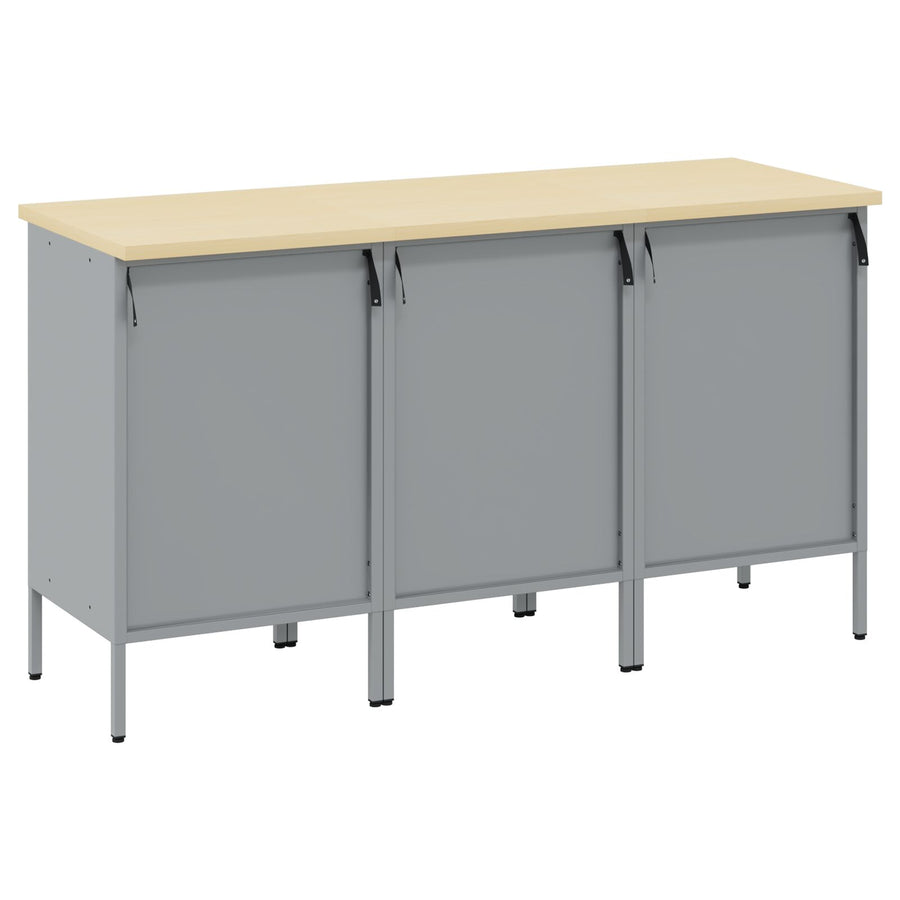 Werktafel 3-Delig En Grijs Hout En Staal 3x (85 cm) Zwart 3x kast