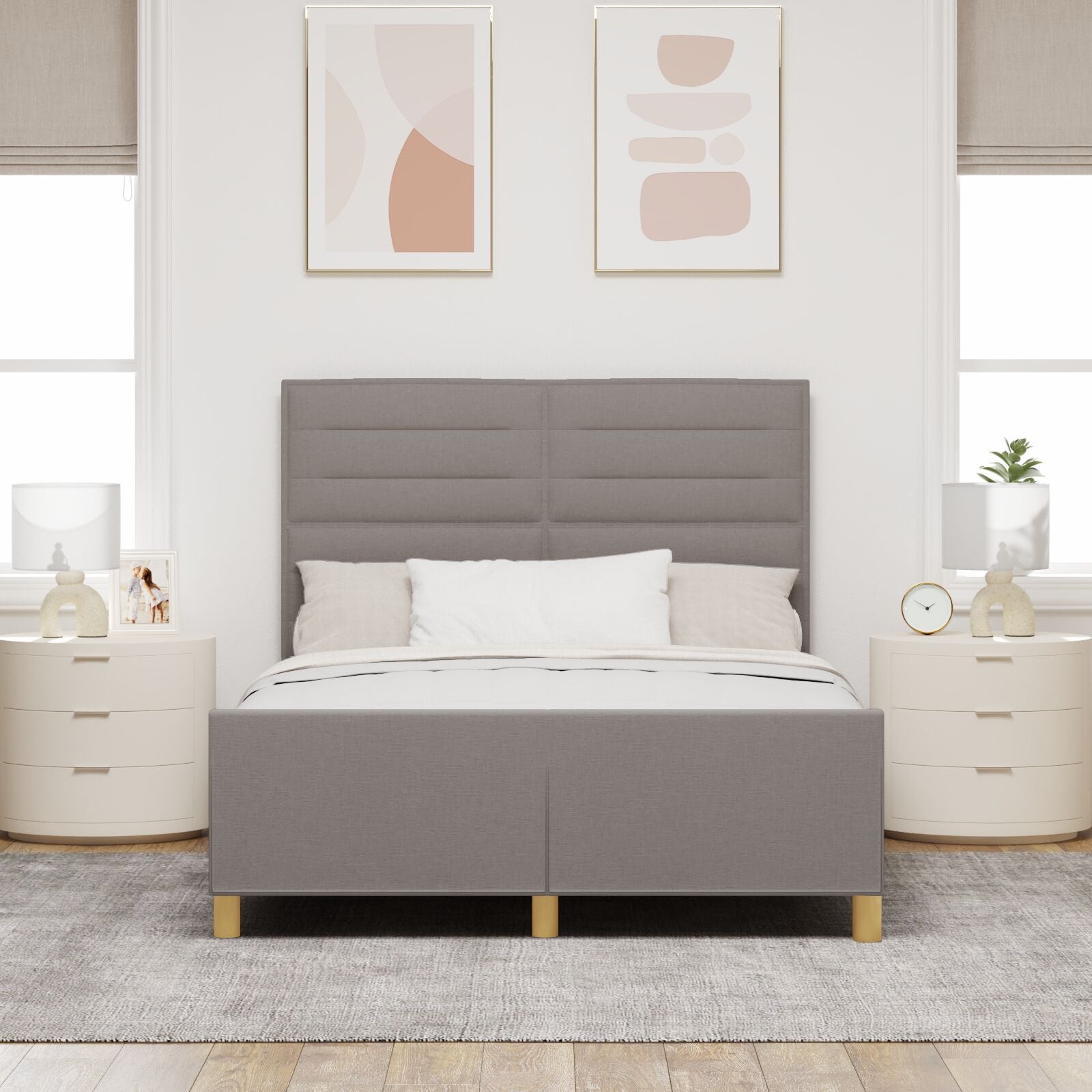 Bedframe In Taupe, 140X200 Cm Stof Crème