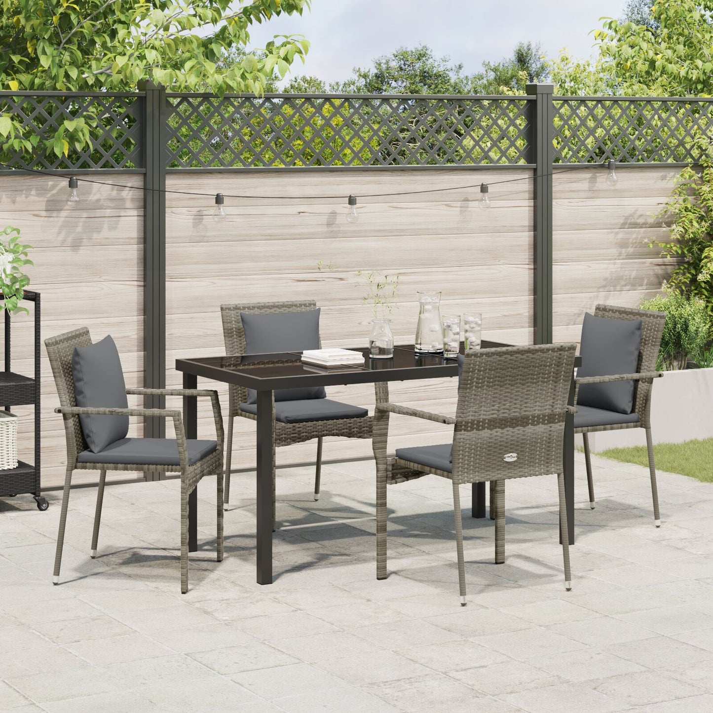 5-Delig Tuindining Set Met Kussens Grijs Poly Rattan