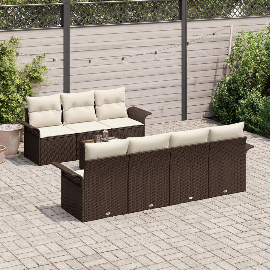 8-Delige Tuin Sofa Set Met Kussens Bruin Poly Rattan