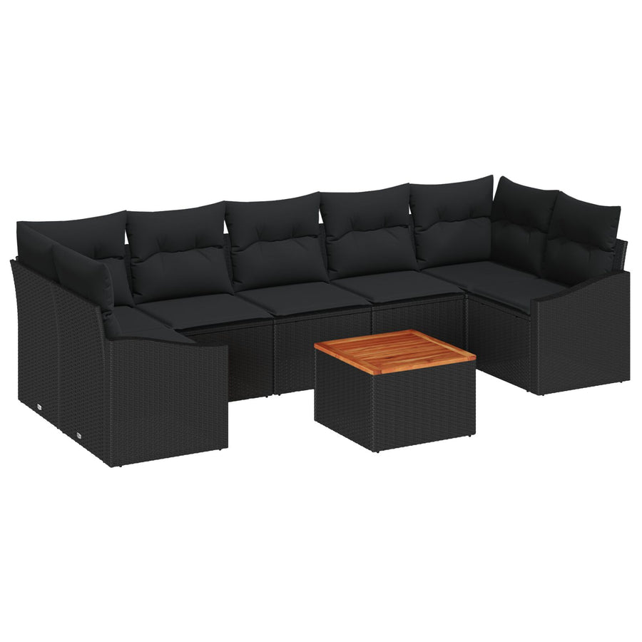 Tuin Sofaset Set Van 8 Zwart Rattan En Hout Tuin Sofaset