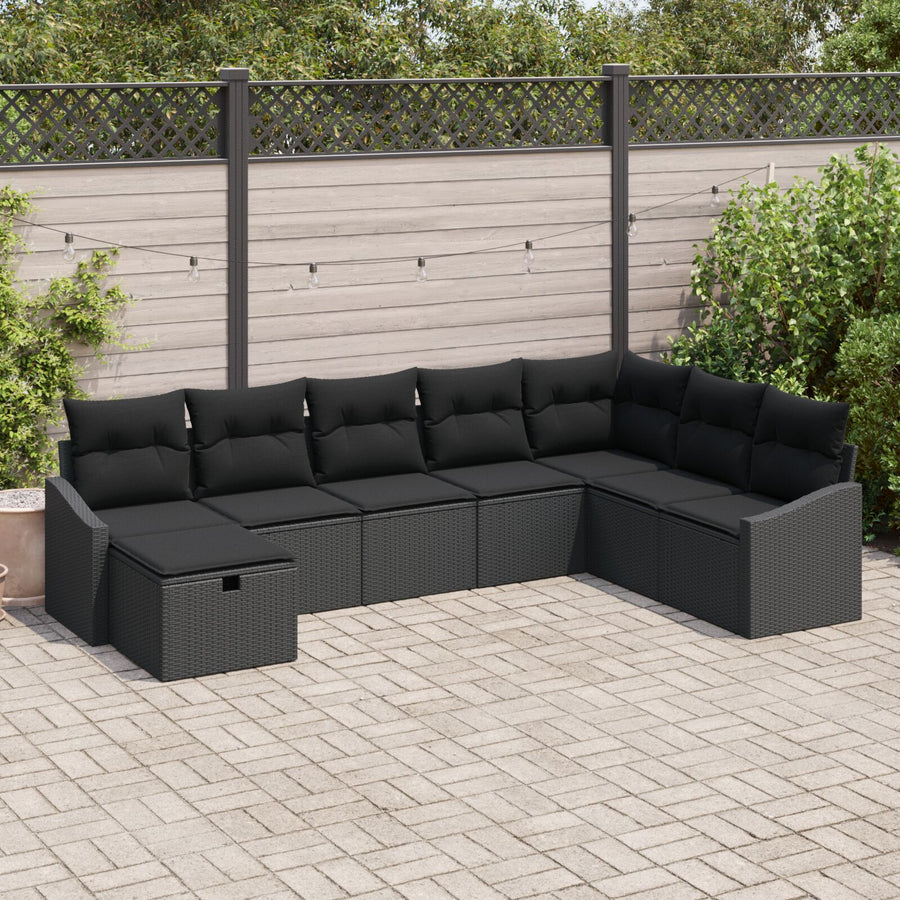 8-Delige Tuin Sofa Set Met Kussens Zwart Poly Rattan Wit