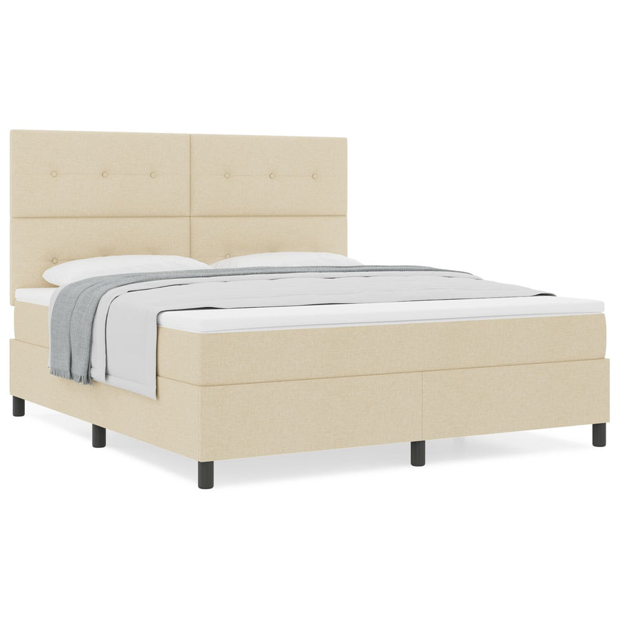 Boxspringbed Met Matras Super King Stof Crème 180 x 200 cm Knop tufted