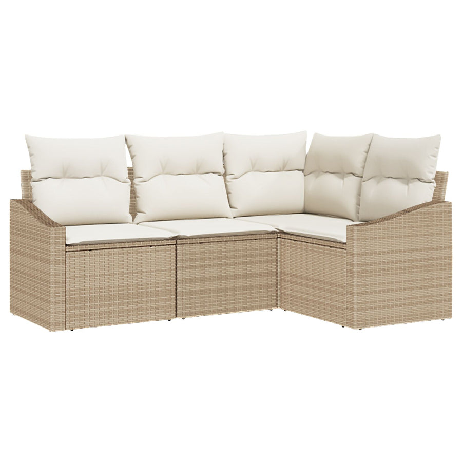 4 Delige Tuin Sofa Set Met Kussens Beige Poly Rattan