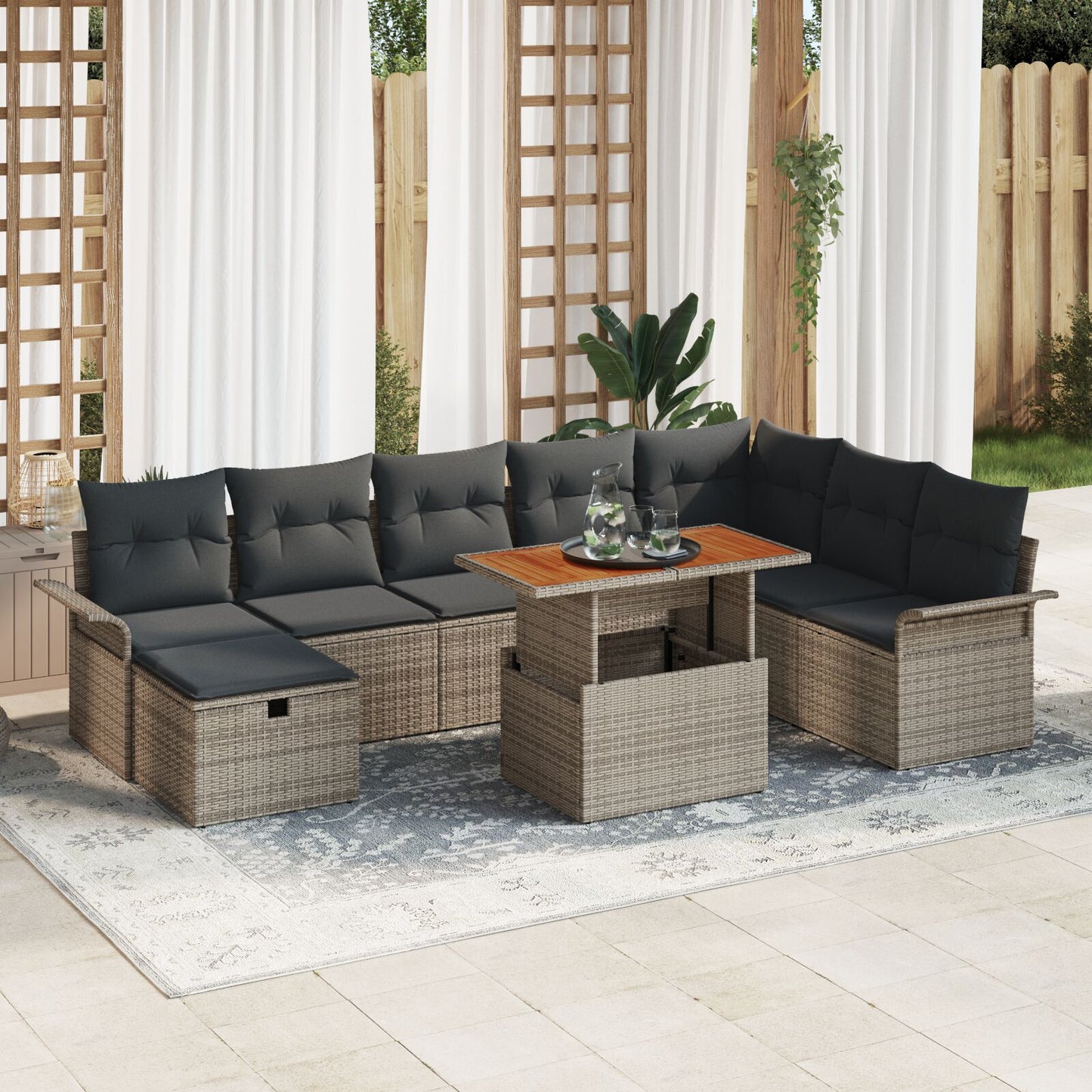 9-Delige Tuin Sofa Set Met Kussens Grijs Poly Rattan
