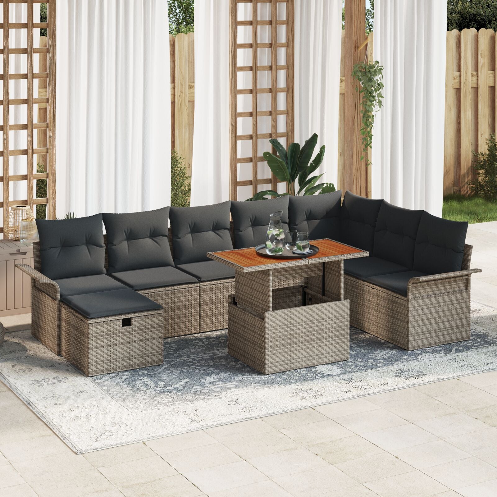 9-Delige Tuin Sofa Set Met Kussens Grijs Poly Rattan