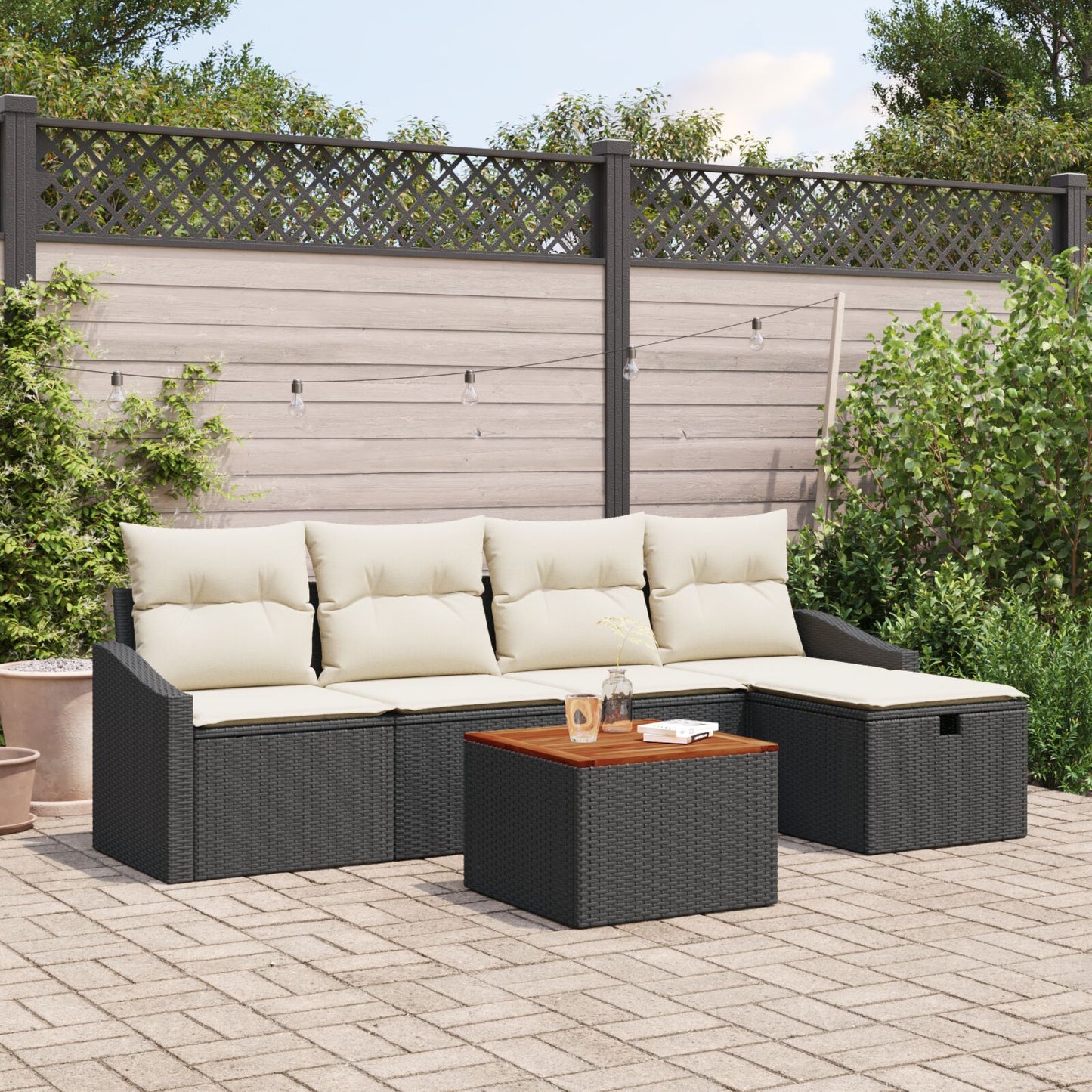 6-Delige Tuin Sofa Set Met Kussens Zwart Poly Rattan