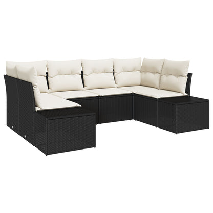 6-Delige Tuinsofa Set Met Kussens Zwart Poly Rattan