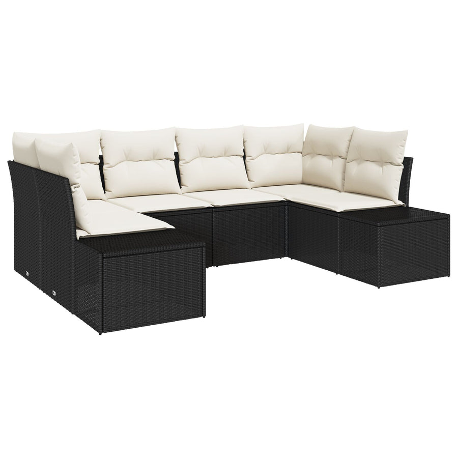 6-Delige Tuinsofa Set Met Kussens Zwart Poly Rattan