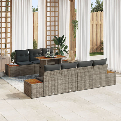 Tuinbank Set Set Van 8 Grijs Poly Rattan, Hout Tuinmeubels