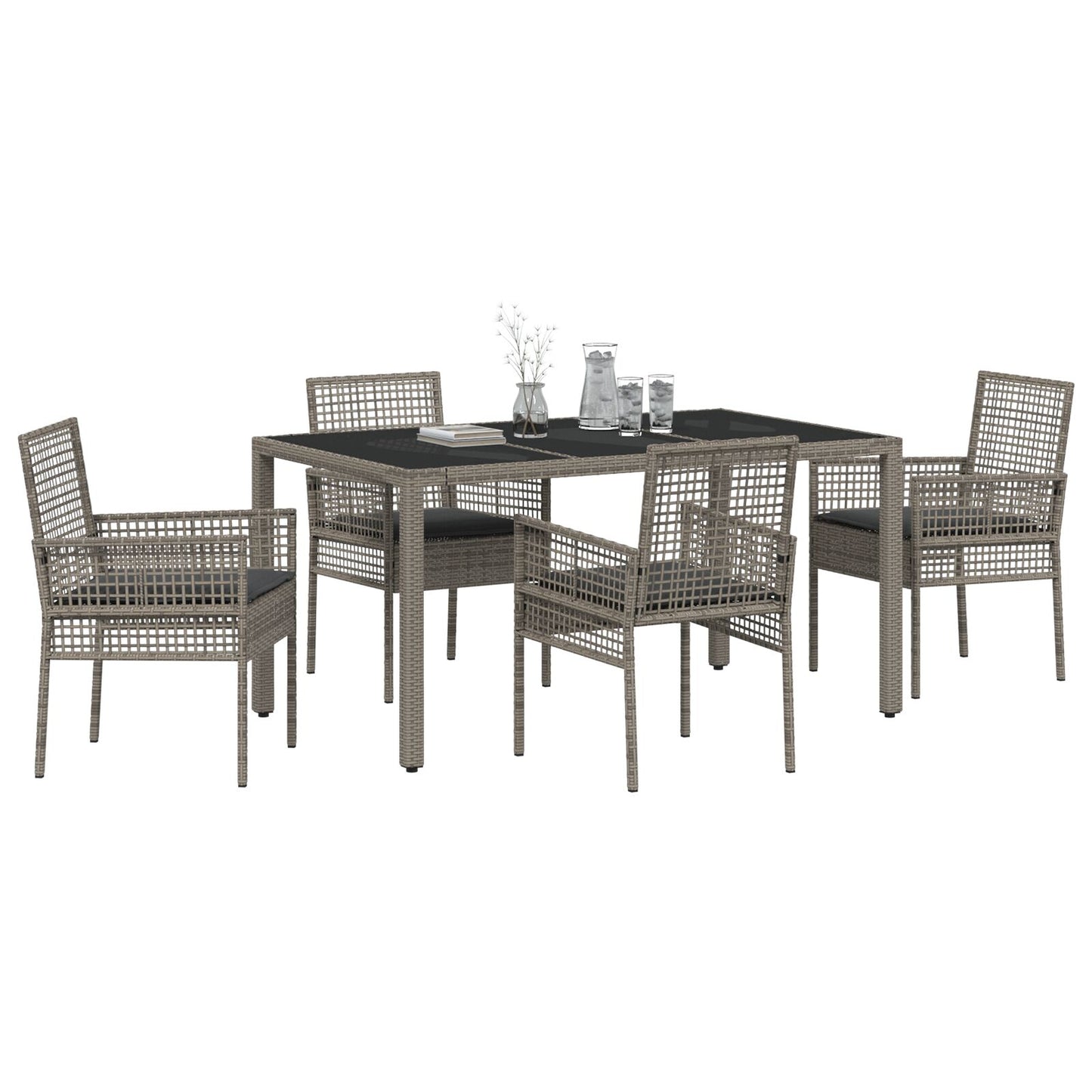 5-Delige Tuin Eetset Met Kussens Grijs Poly Rattan