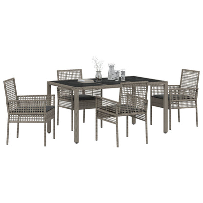5-Delige Tuin Eetset Met Kussens Grijs Poly Rattan