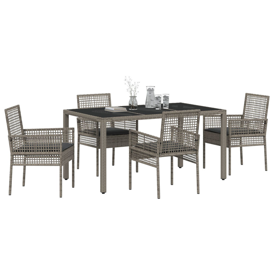 5-Delige Tuin Eetset Met Kussens Grijs Poly Rattan
