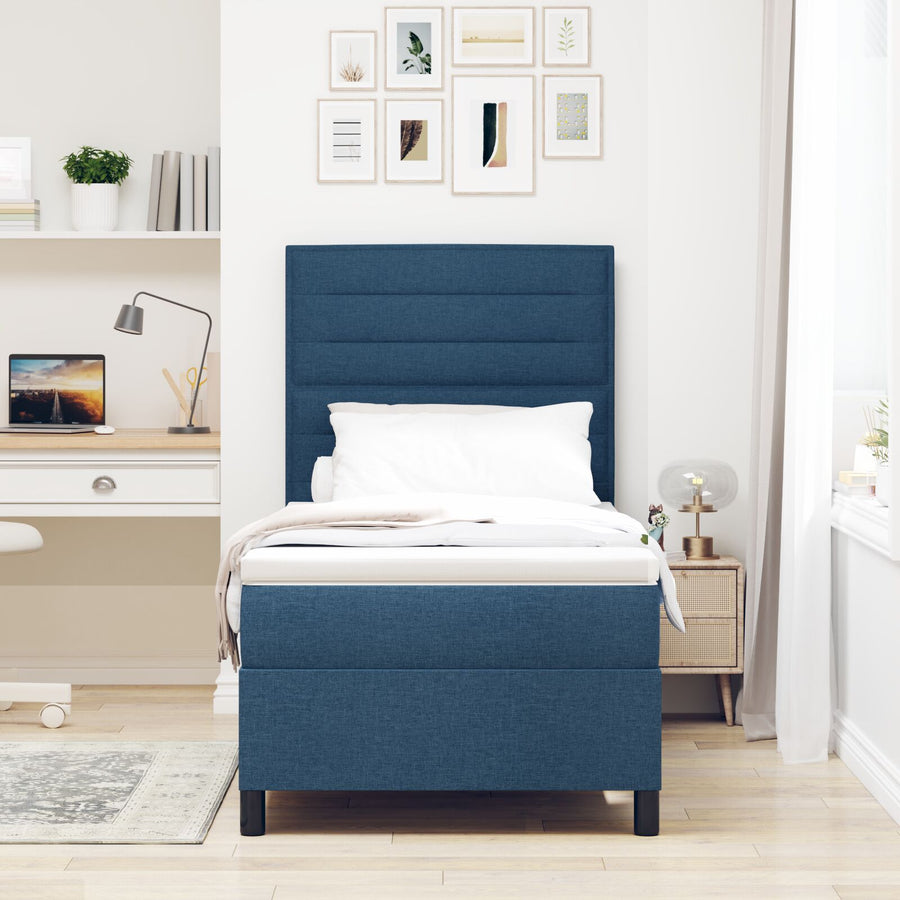 Boxspring Bed Met Matras Stof Blauw 90 x 200 cm Lijnen ontwerp