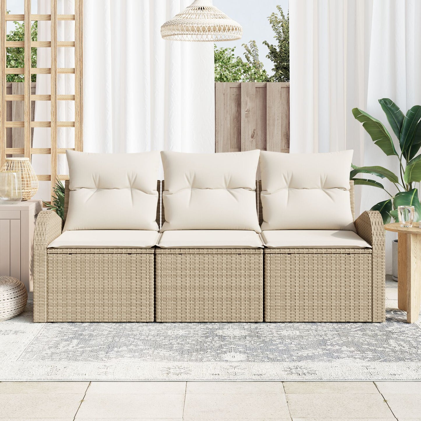 3-Delige Tuin Sofa Set Met Kussens Beige Poly Rattan