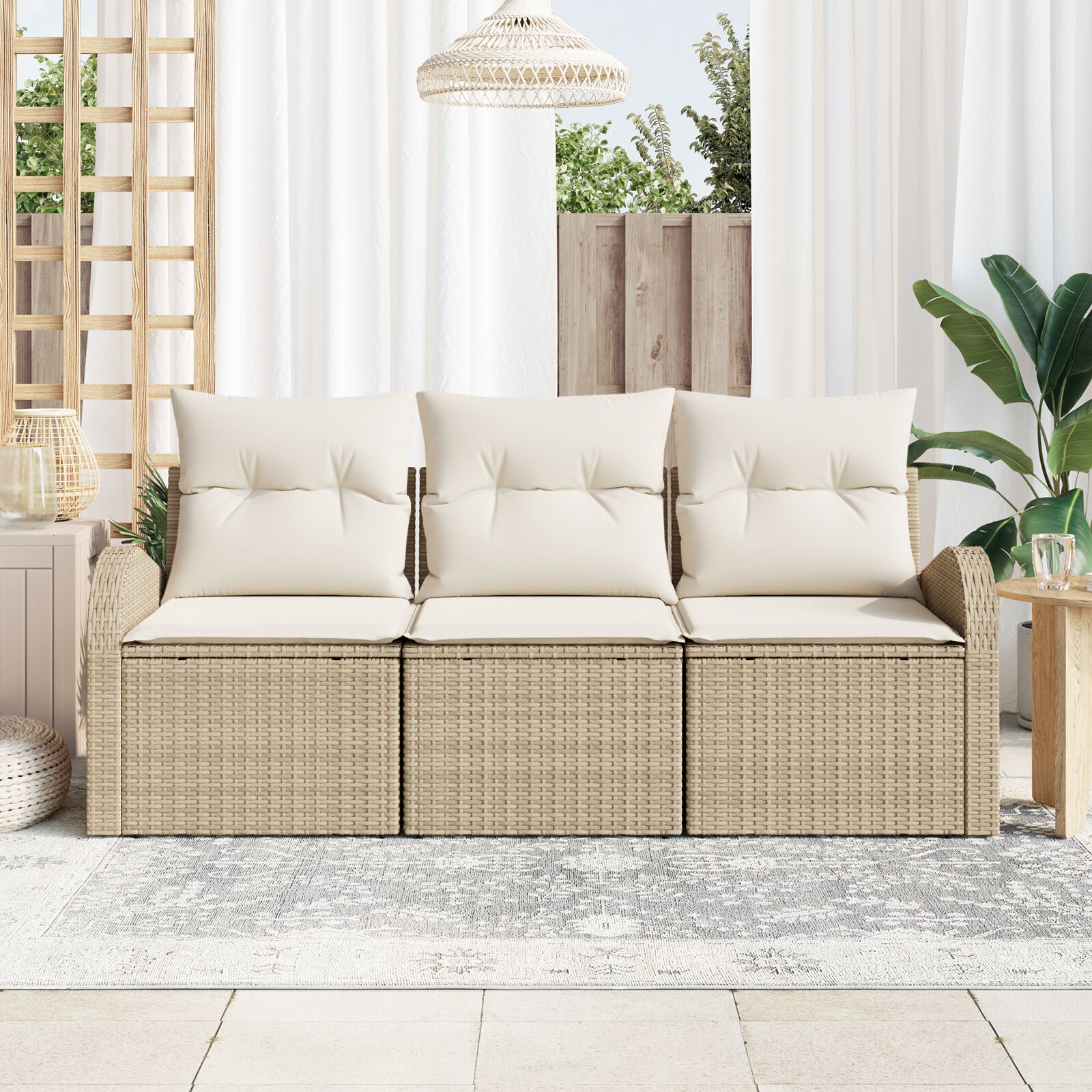 3-Delige Tuin Sofa Set Met Kussens Beige Poly Rattan