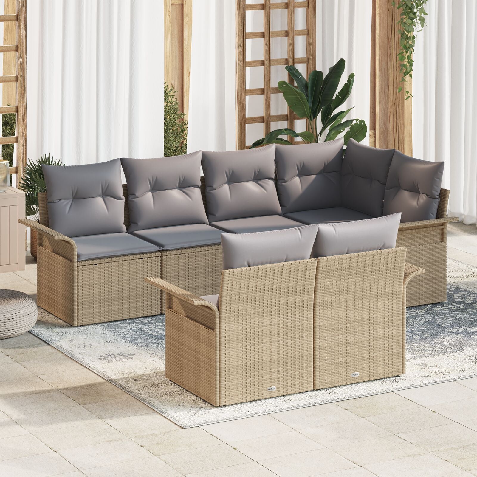 7 Delige Tuin Sofa Set Met Kussens Beige Poly Rattan