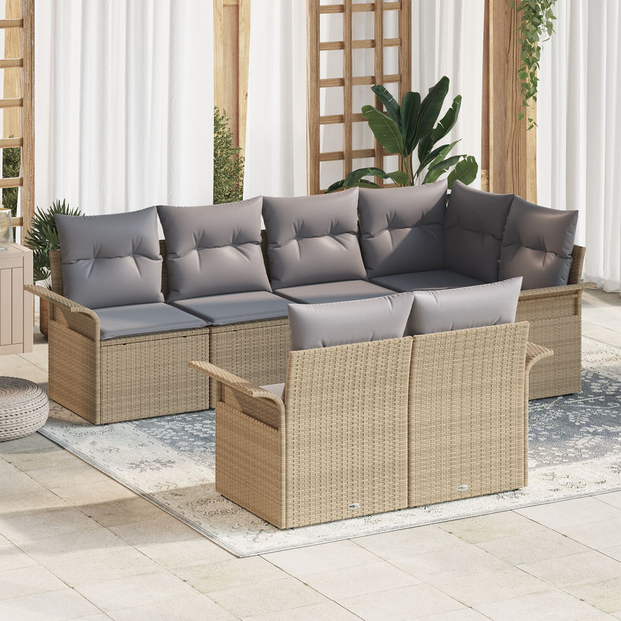 7 Delige Tuin Sofa Set Met Kussens Beige Poly Rattan
