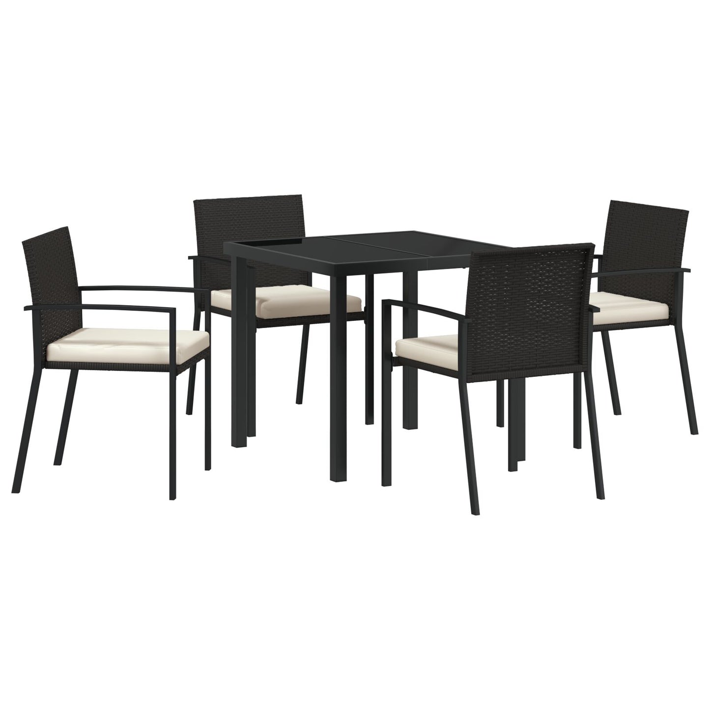5-Delige Tuin Eetset Zwart Poly Rattan