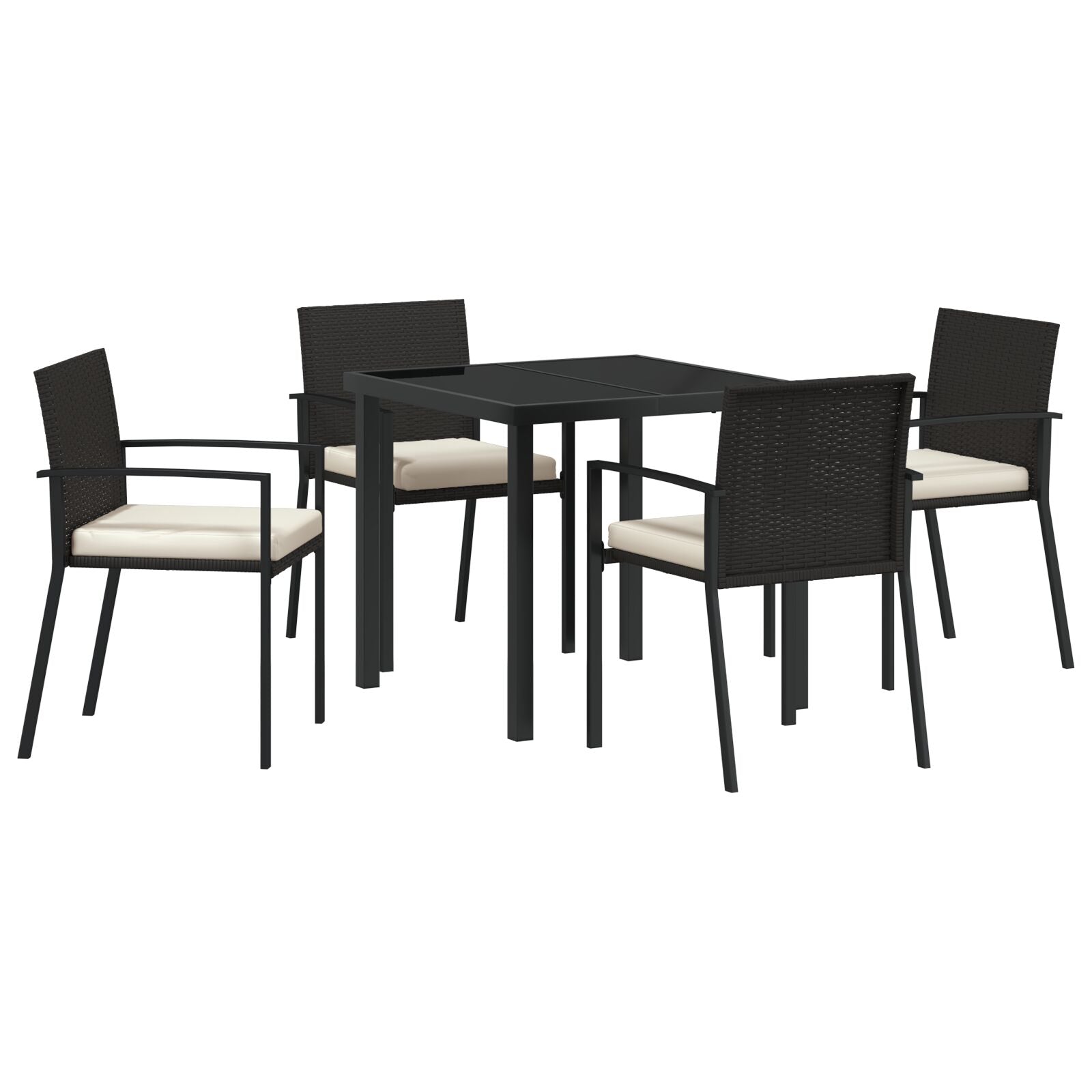 5-Delige Tuin Eetset Zwart Poly Rattan