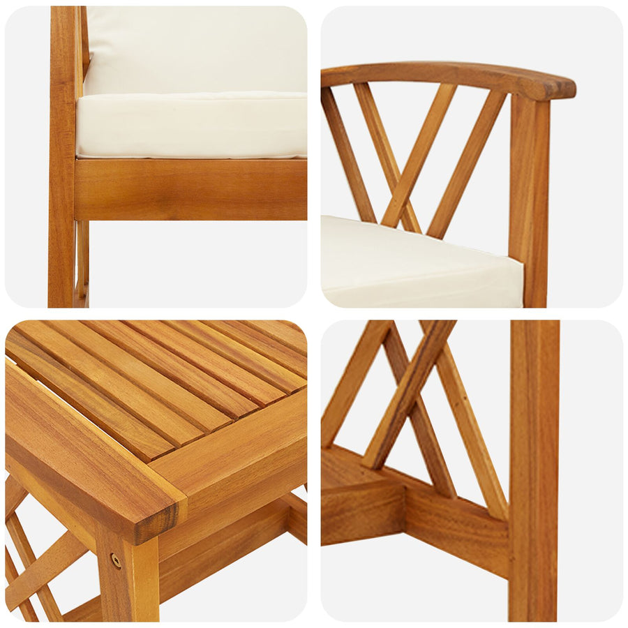 3-Delig Tuin Lounge Set Met Kussens Van Massief Acaciahout 2x stoel + tafel Crème Wit
