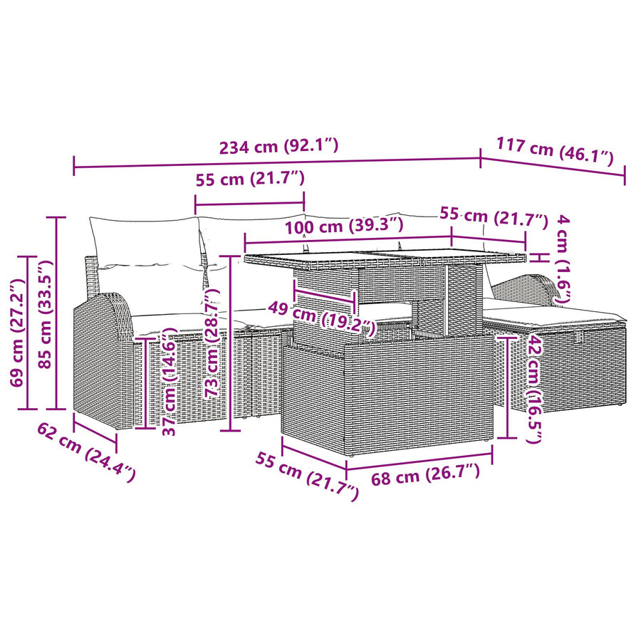 6 Delige Tuin Sofa Set Met Kussens Beige Poly Rattan