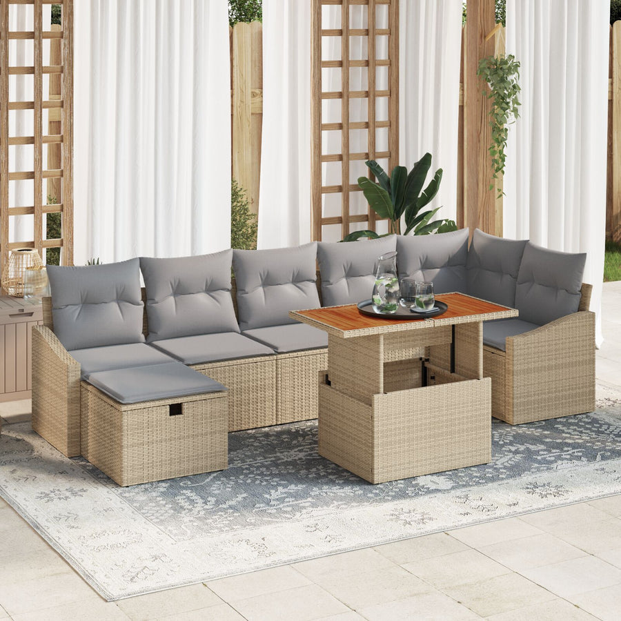 8-Delige Tuin Sofa Set Met Kussens Beige Poly Rattan Wit