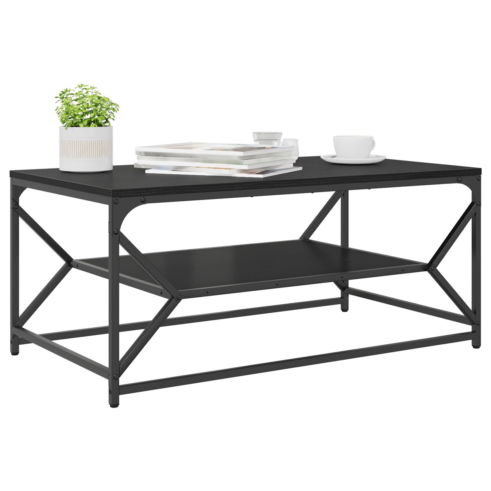 Salontafel Met Plank Geengineerd Hout Zwart eiken 90 x 50 x 40 cm