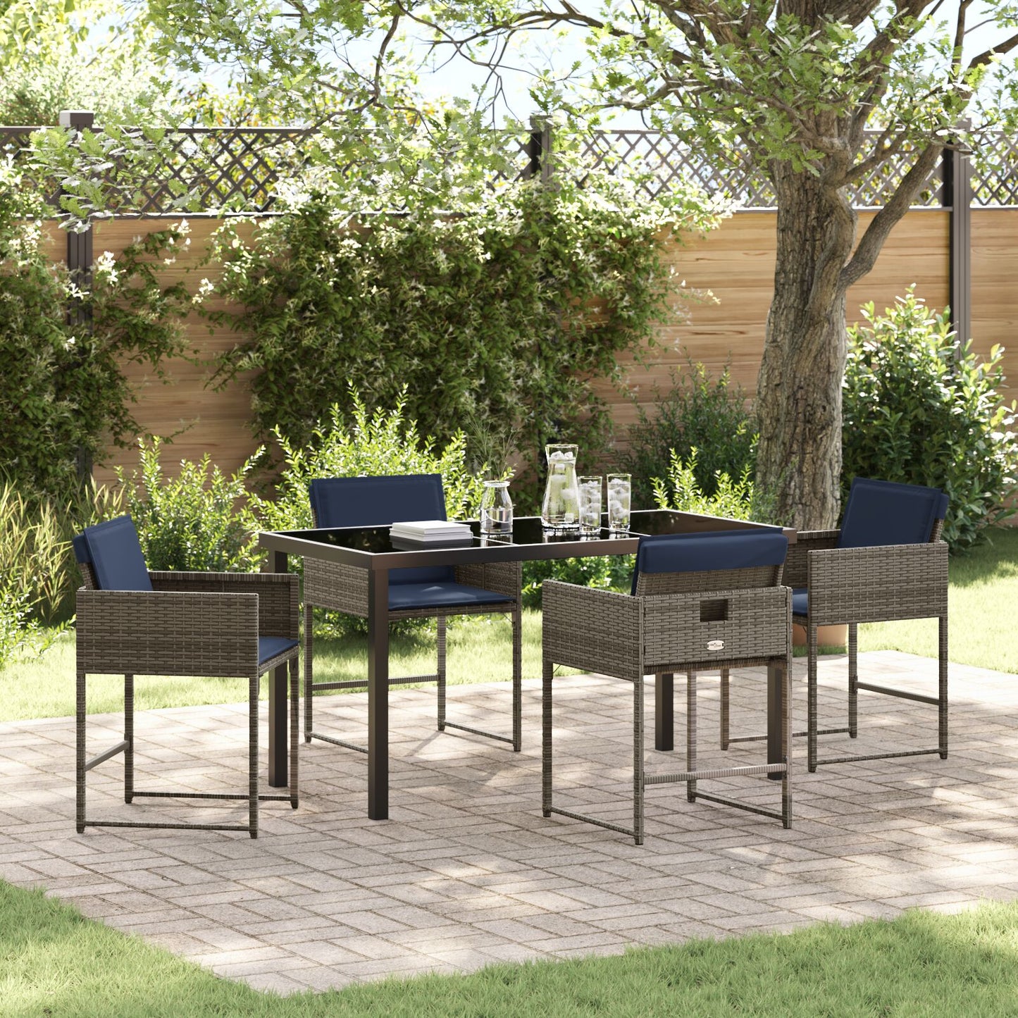 5-Delige Tuin Eetset Met Kussens Grijs Poly Rattan