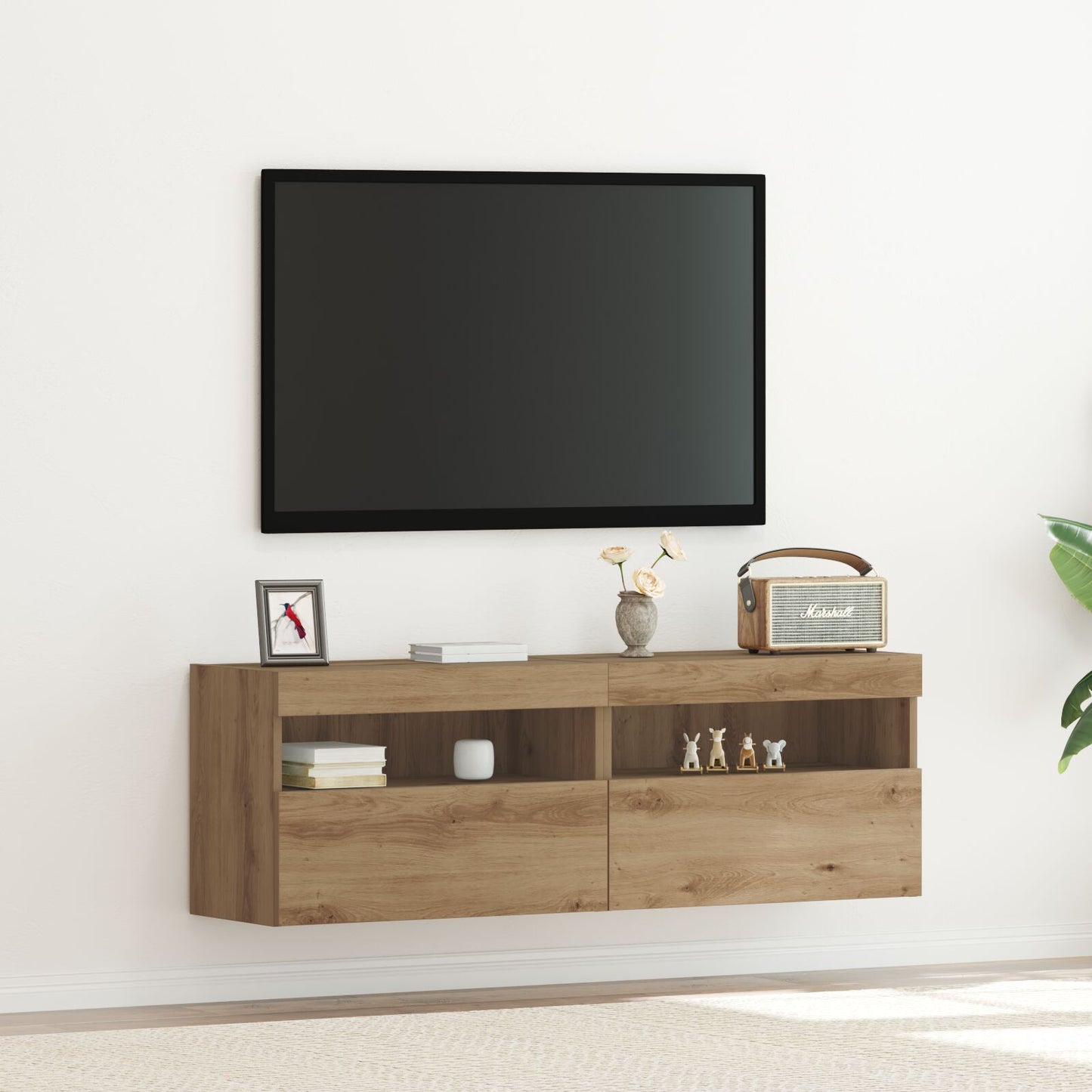Tv Wandkasten Met Led-Verlichting 2 Stuks Artisan Eiken