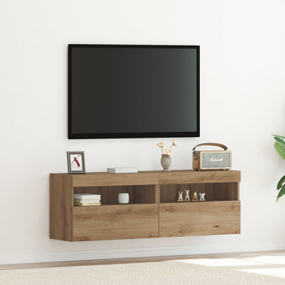 Tv Wandkasten Met Led-Verlichting 2 Stuks Artisan Eiken