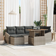 Tuin eetset 7-delig poly rotan acaciahout grijs