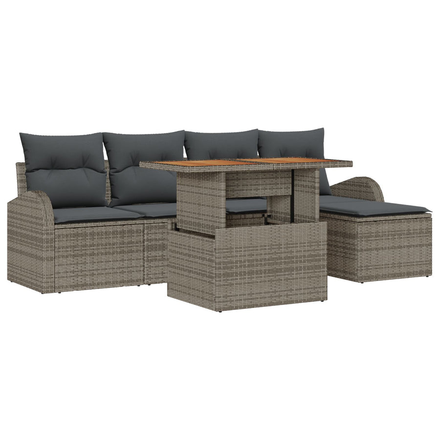 Tuin Sofa Set Set Van 6 Grijs Rattan Buiten Eetset Rechthoekig