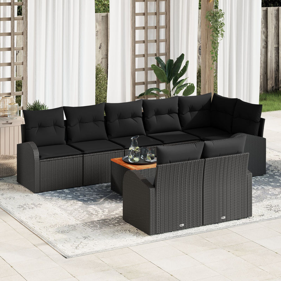 9-Delige Tuin Sofa Set Met Kussens Zwart Poly Rattan Acacia