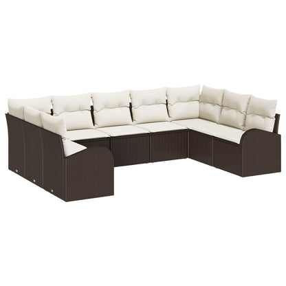 Tuin Sofa Set 9 Stuks Bruin En Crème Rattan Tuin Sofa Set