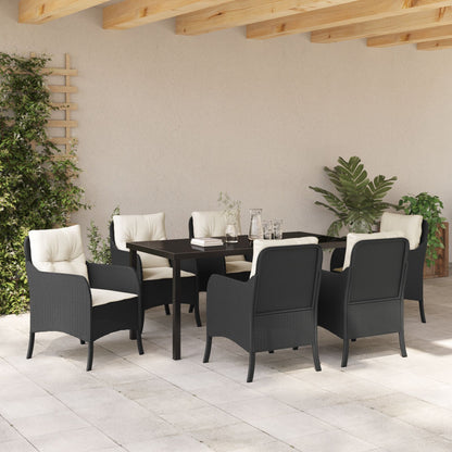 7-Delige Tuin Eetset Met Kussens Zwart Poly Rattan