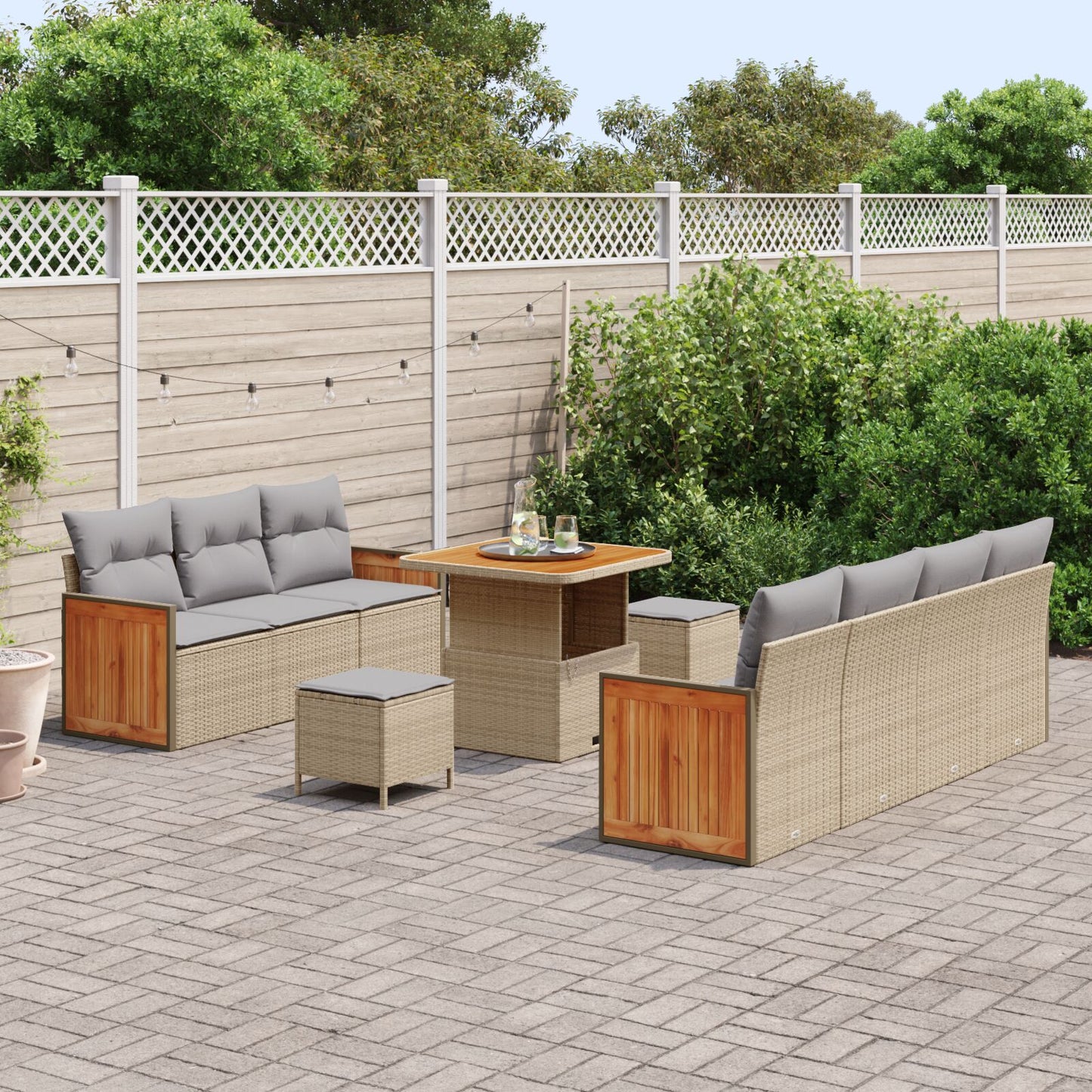 10-Delige Tuinsofa Set Met Kussens Beige Poly Rattan Acacia, 2-Zits Tuinsofa Met Kussens Beige Poly Rattan, 3-Delige Tuin Eetset Met Kussens Beige Poly Rattan Acacia Wit
