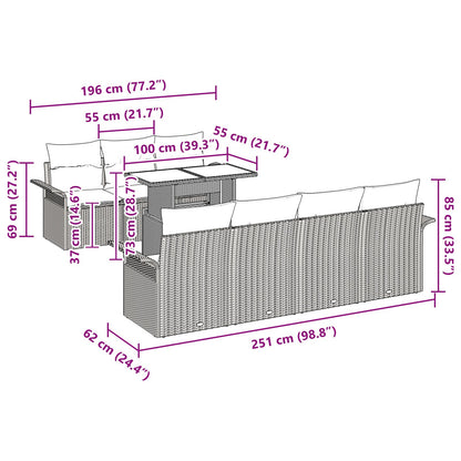8-Delige Tuin Sofa Set Met Kussens Lichtgrijs Poly Rattan