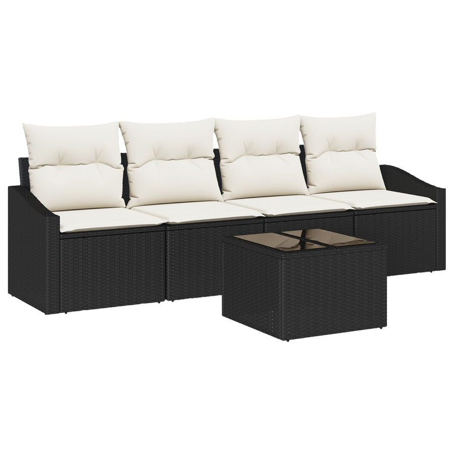 5-Delige Tuin Eetset Met Kussens Zwart Poly Rattan Gegalvaniseerd Staal