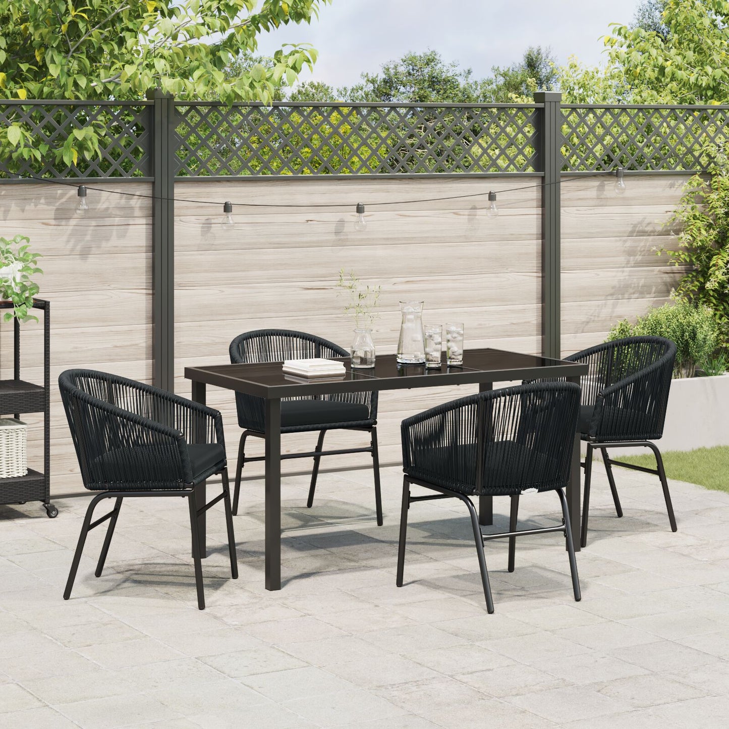 5-Delige Tuin Eetset Zwart Poly Rattan