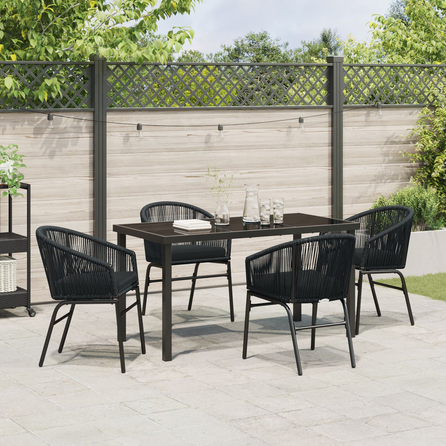 5-Delige Tuin Eetset Zwart Poly Rattan