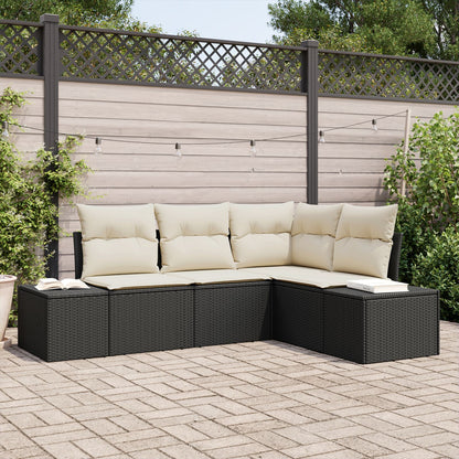 4-Delige Tuin Sofa Set Met Kussens Poly Rattan Zwart en wit zonder tafel