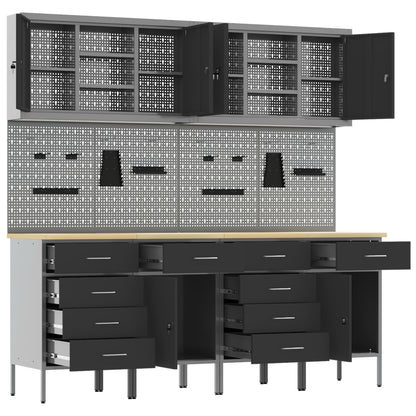 10-Delige Werkcabinet En Pegboard Set Mdf En Metaal 4x (2x84/2x85 cm) Zwart 6x kast + 6x pegboard