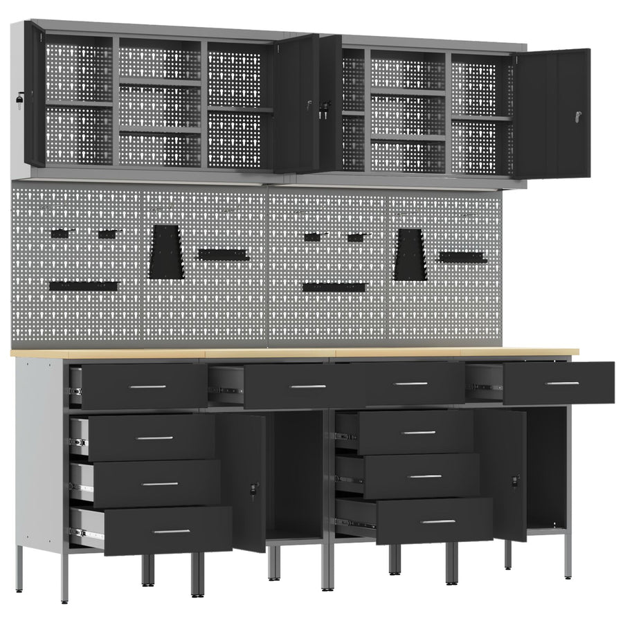 10-Delige Werkcabinet En Pegboard Set Mdf En Metaal 4x (2x84/2x85 cm) Zwart 6x kast + 6x pegboard