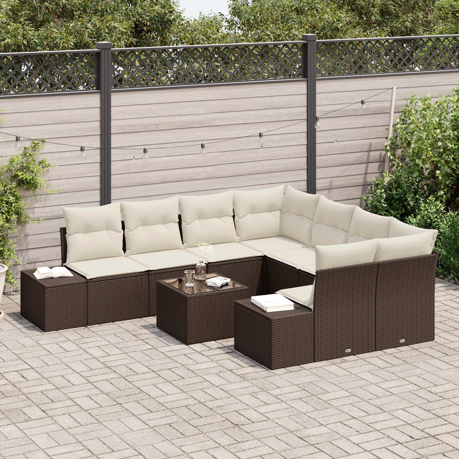 9-Delige Tuinsofa Set Met Kussens Bruine Poly Rattan