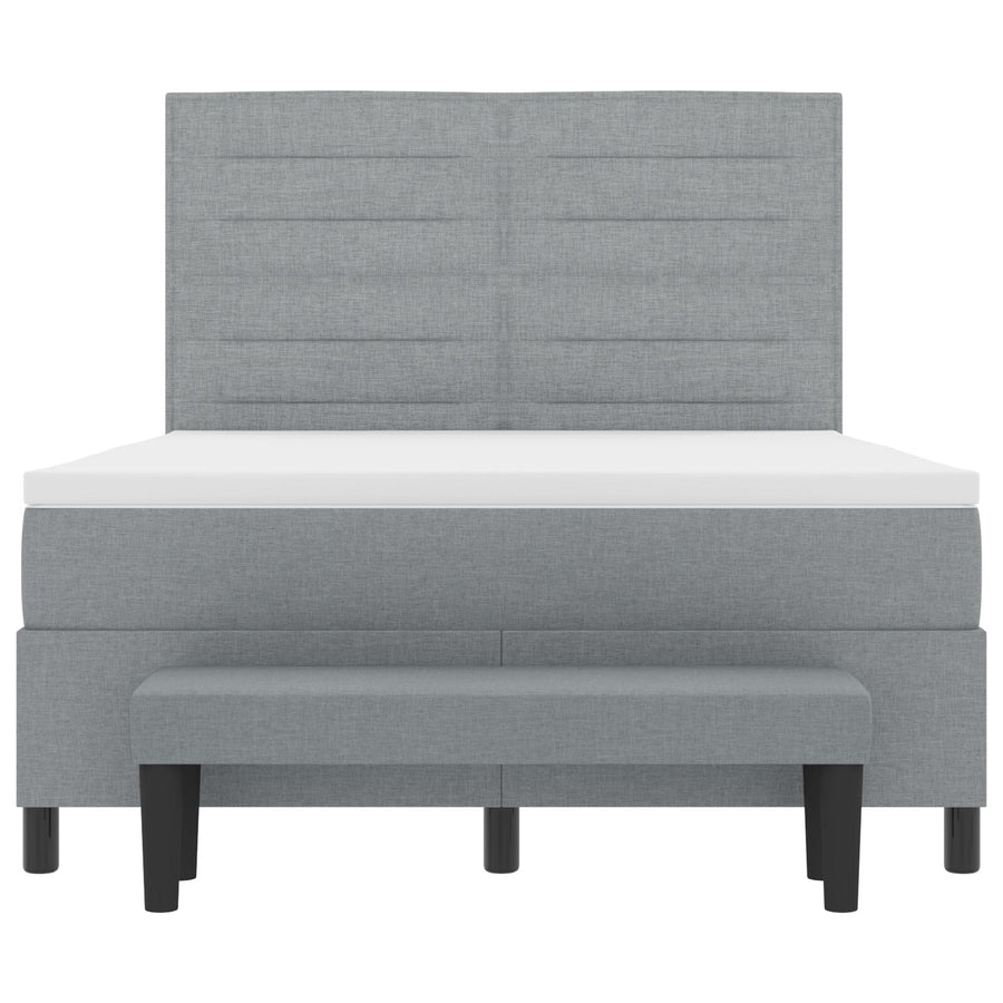 Boxspringbed Met Matras & Bank Stof Lichtgrijs 140 x 190 cm Lijnen ontwerp